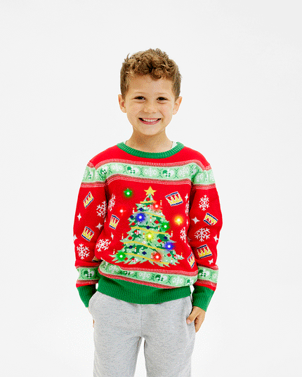 Christmas Tree Sweater for Kids - Light-Up Ugly Christmas Design