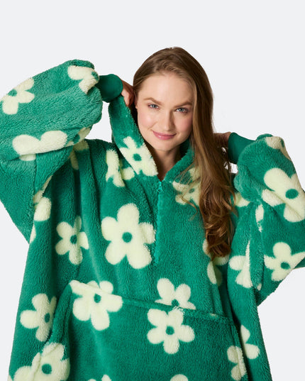 Flower Green Sherpa HappyHoodie