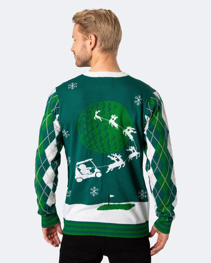 Weihnachtspullover für Herren mit Golfmotiv und Weihnachtsmann