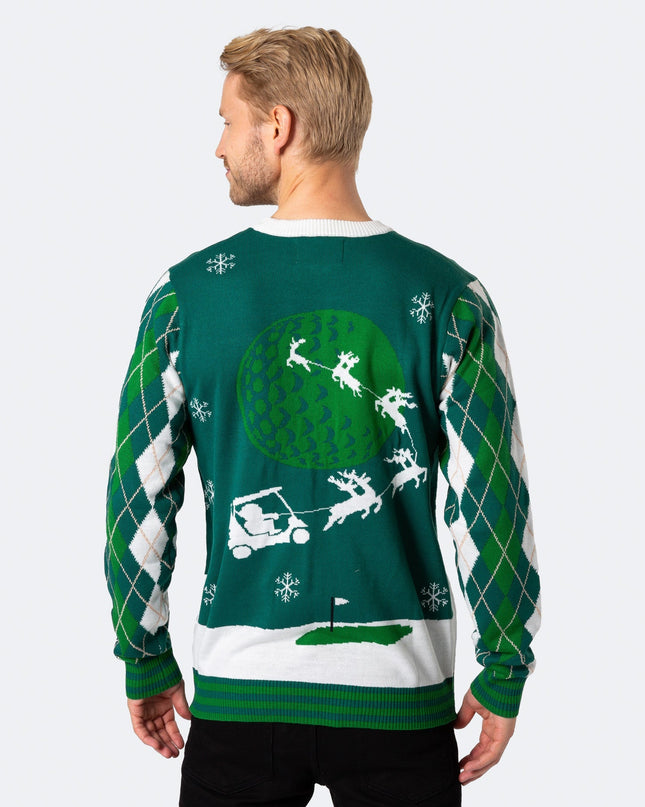 Weihnachtspullover für Herren mit Golfmotiv und Weihnachtsmann
