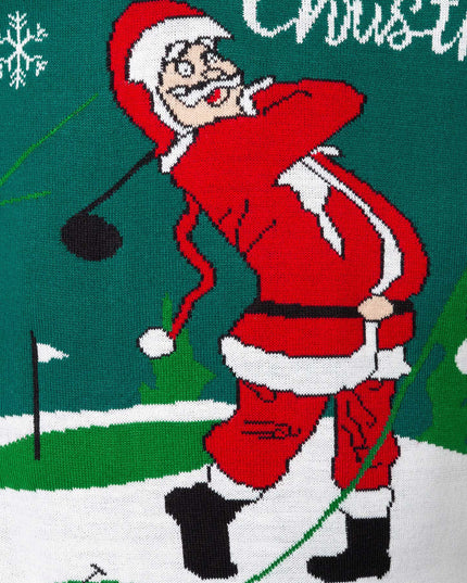 Weihnachtspullover für Herren mit Golfmotiv und Weihnachtsmann