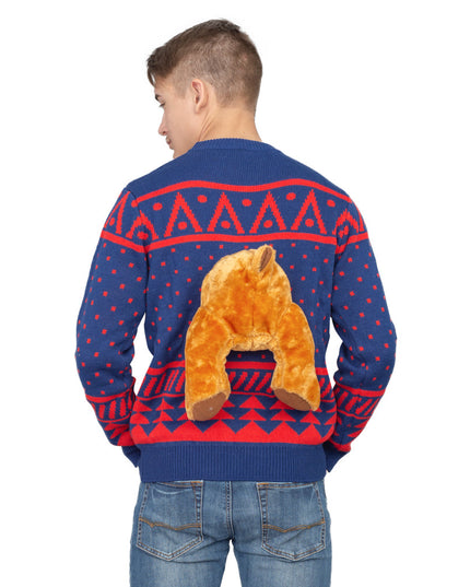 Hässlicher Weihnachtspullover mit marineblauem 3D-Elchmotiv