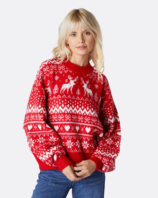 Oversized-Weihnachtspullover mit Rentiermotiv für Damen