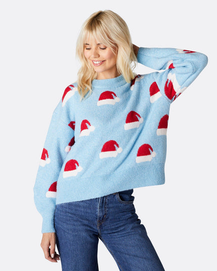 Damen-Weihnachtspullover mit Weihnachtsmütze, Oversize-Schnitt