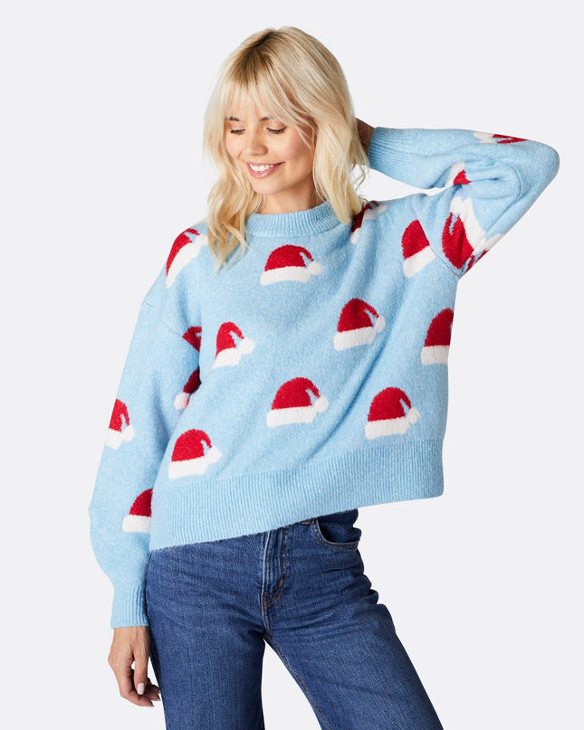 Damen-Weihnachtspullover mit Weihnachtsmütze, Oversize-Schnitt