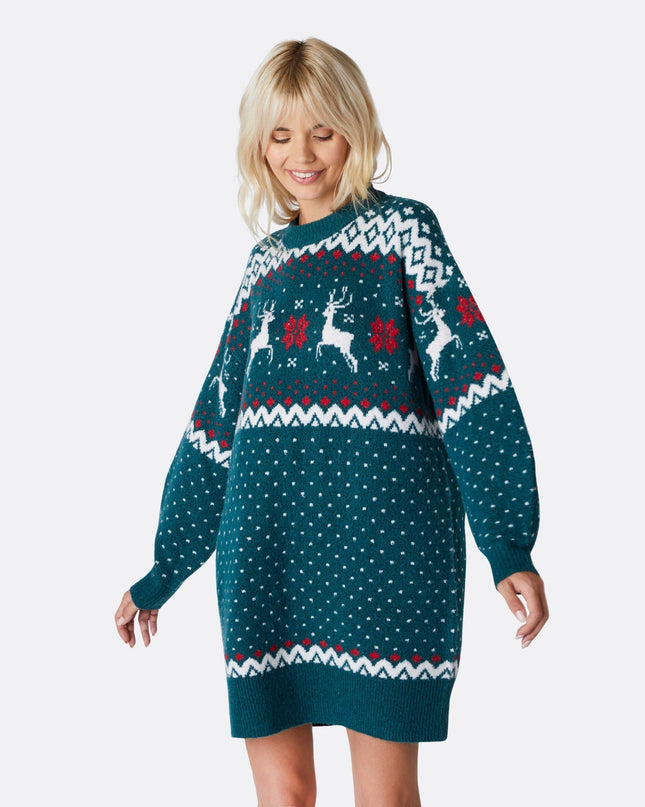 Grünes Oversize-Weihnachtskleid für Damen