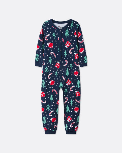 Familienpyjama mit blauem Weihnachtsmuster | Gemütliches Festtags-Set