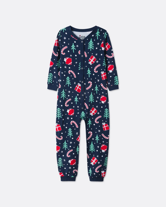Familienpyjama mit blauem Weihnachtsmuster | Gemütliches Festtags-Set