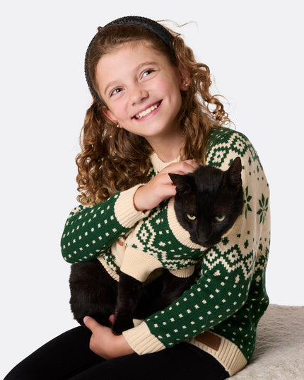 Katzengrüner Retro-Weihnachtspullover mit Rentiermotiv