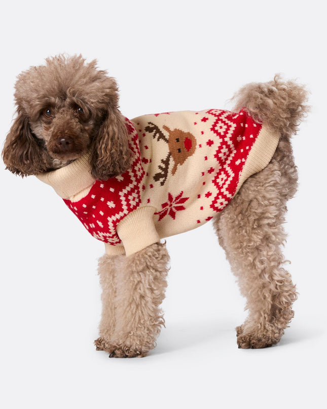 Dogs' Red Retro Reindeer Christmas Sweater