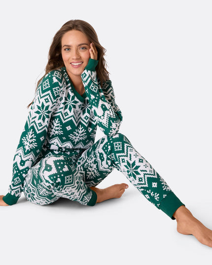 Grüner Weihnachtsstrickpyjama für Damen