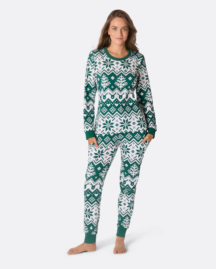 Grüner Weihnachtsstrickpyjama für Damen