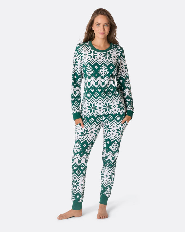 Grüner Weihnachtsstrickpyjama für Damen
