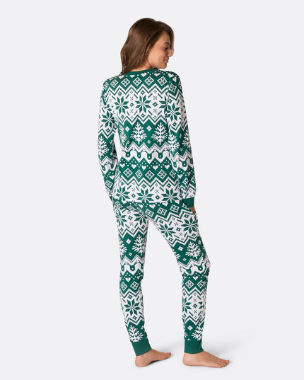 Grüner Weihnachtsstrickpyjama für Damen