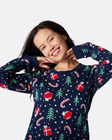 Familienpyjama mit blauem Weihnachtsmuster | Gemütliches Festtags-Set