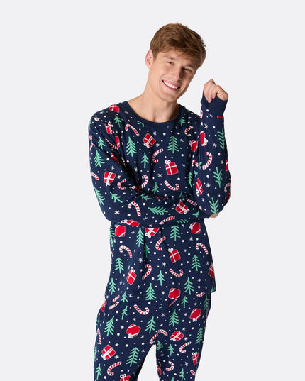 Familienpyjama mit blauem Weihnachtsmuster | Gemütliches Festtags-Set