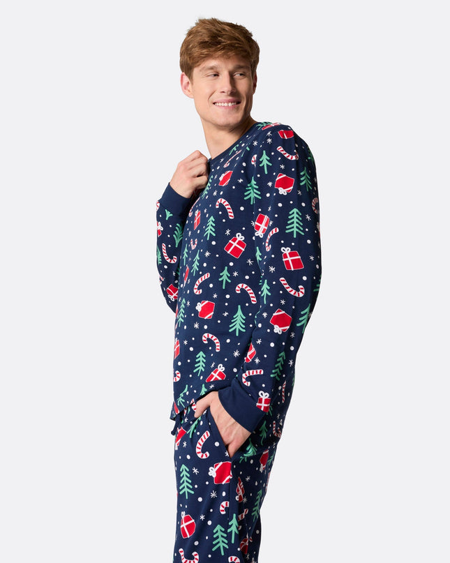 Herrenpyjama mit blauem Weihnachtsmuster für festliche Nächte