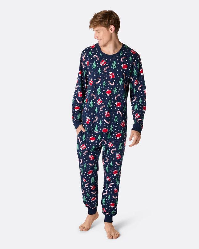 Men's Blue Christmas Pattern Pyjamas for Festive Nights