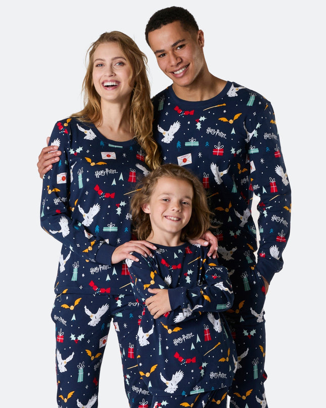 Blauer Harry-Potter-Familienpyjama | Magisches Urlaubs-Schlafset