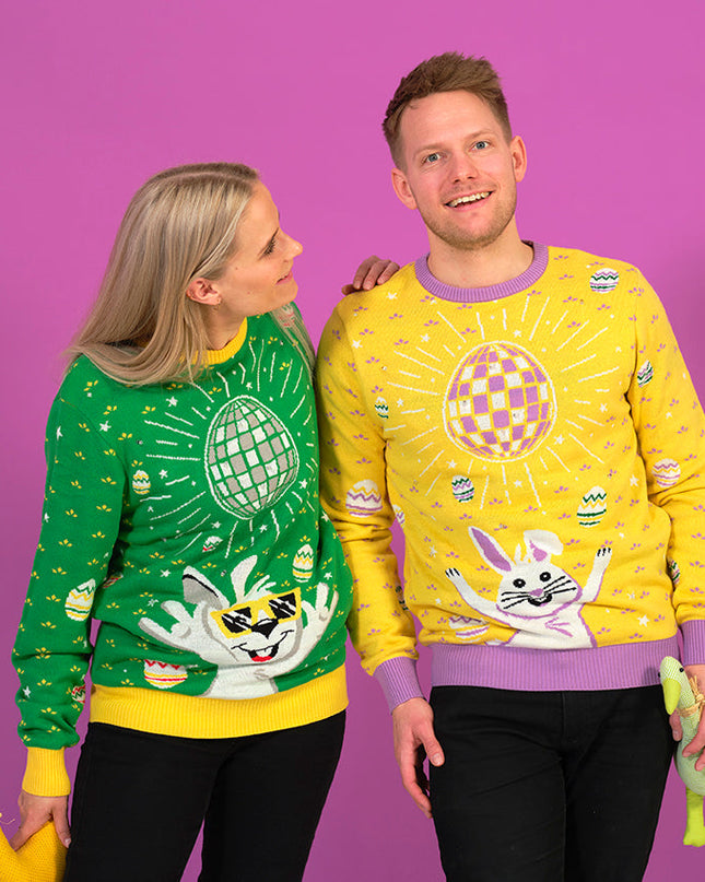 Grüner Disco-Osterpullover – Damenversion