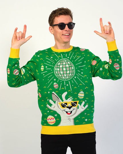 Grüner Disco-Osterpullover – Herrenversion