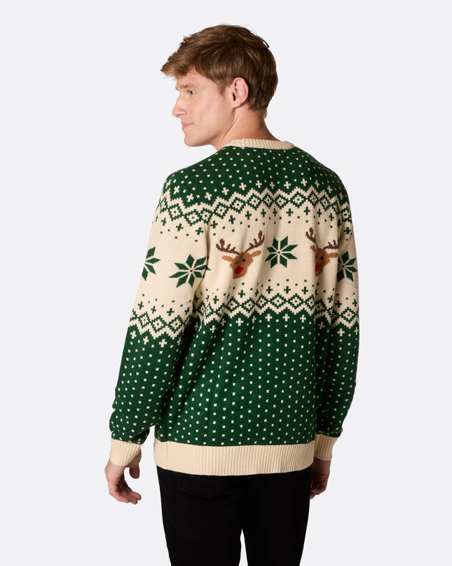 Men's Retro Green Reindeer Christmas Sweater
