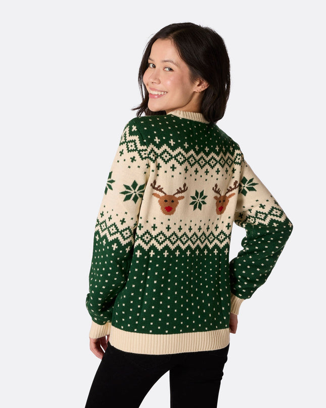 Women's Retro Reindeer Green Christmas Sweater
