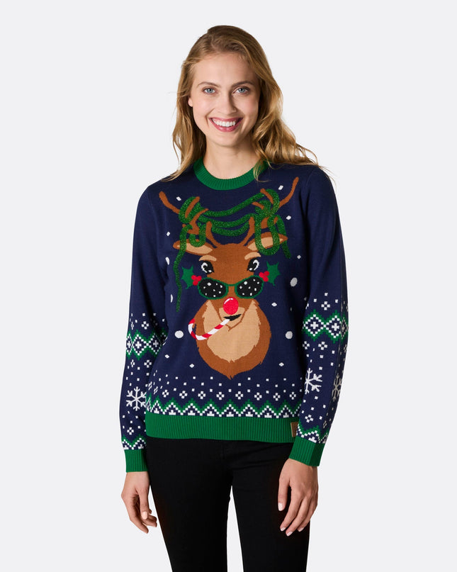 Weihnachtspullover mit Rudolph-Motiv für Damen