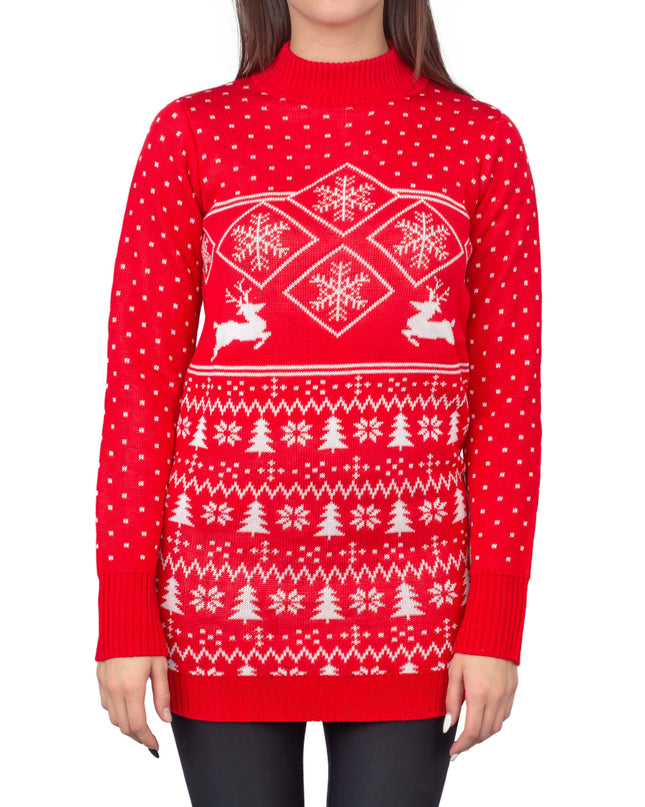 Hässliches Weihnachtspulloverkleid mit rotem Rentier-Motiv für Damen
