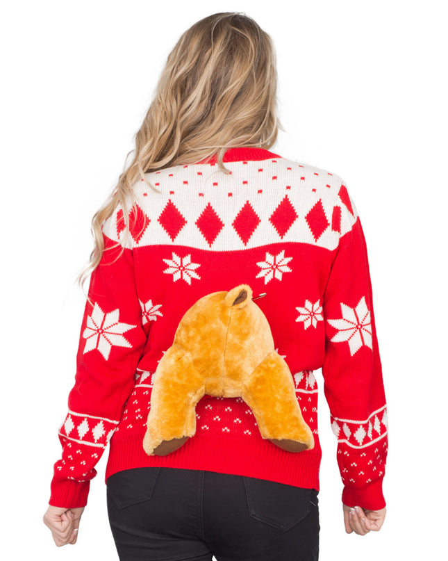 Roter 3D-Elch-Weihnachtspullover für Damen