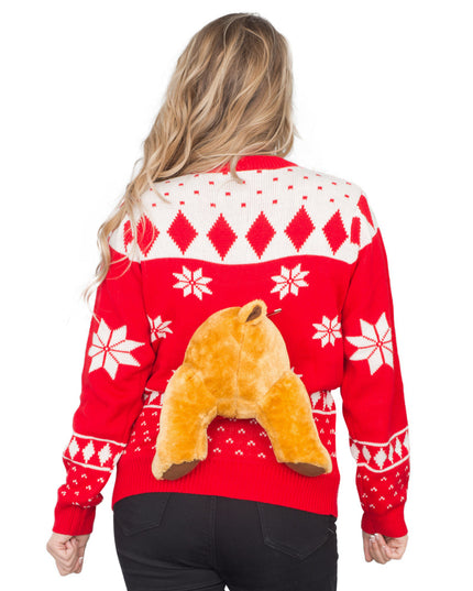 Roter 3D-Elch-Weihnachtspullover für Damen