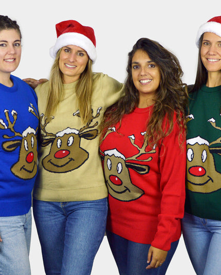Christmas Sweater for Family Beige with Smiling Reindeer