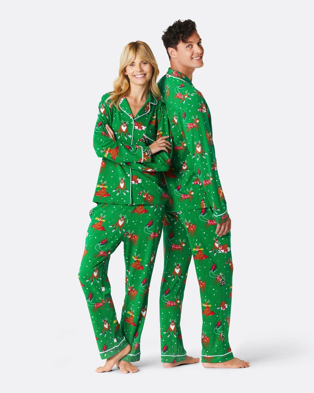 Weihnachtspyjama-Set mit Rentiermotiv für Damen – Flanellkomfort für die Feiertage