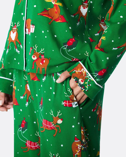 Women's Reindeer Christmas Pajama Set - Flannel Holiday Comfort