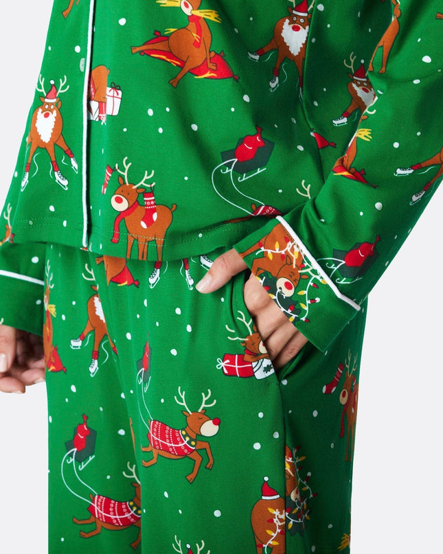 Women's Reindeer Christmas Pajama Set - Flannel Holiday Comfort