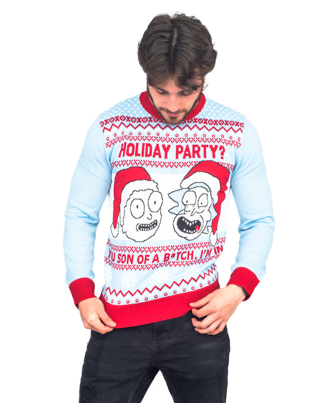 Rick und Morty hellblauer Weihnachtspullover