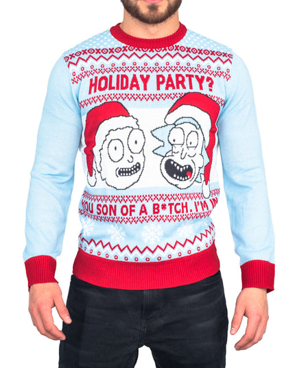 Rick und Morty hellblauer Weihnachtspullover