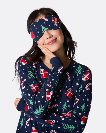 Blue Christmas Pattern Sleep Mask for Relaxation