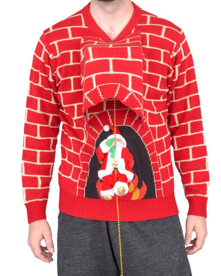 Santa Claus 3D Climbing Chimney Ugly Christmas Sweater