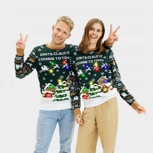 Weihnachtsmann kommt in die Stadt LED-grüner Pullover für Herren