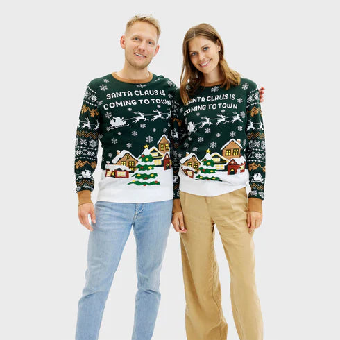 Weihnachtsmann kommt in die Stadt LED-grüner Pullover für Herren