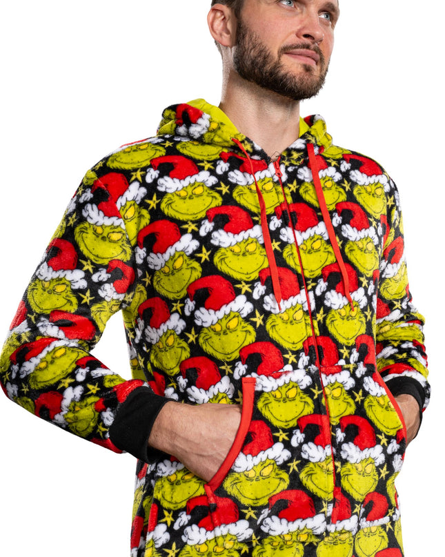 dem Grinch-Pyjama-Overall mit Weihnachtsmannmütze für Damen und Herren und