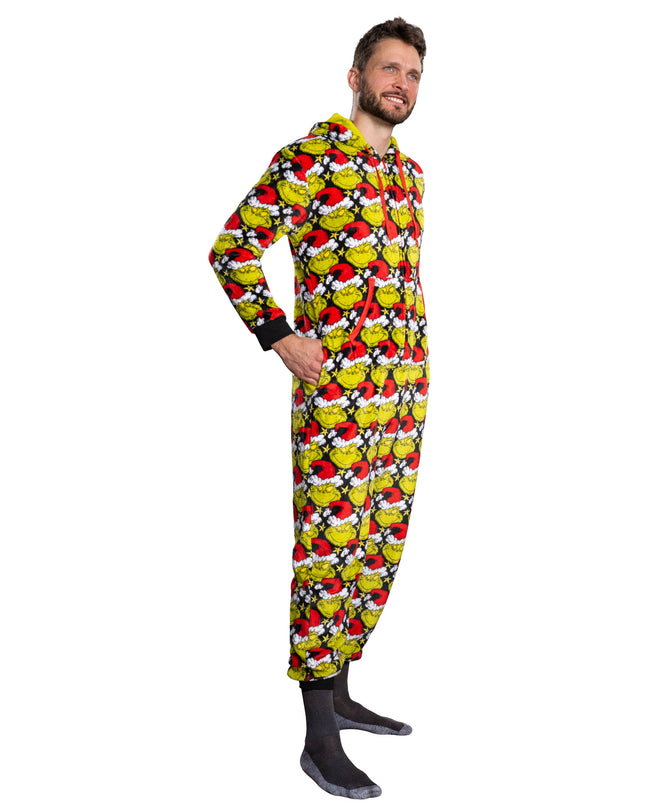 Grinch Santa Hat Pajama Jumpsuit for Men and Women