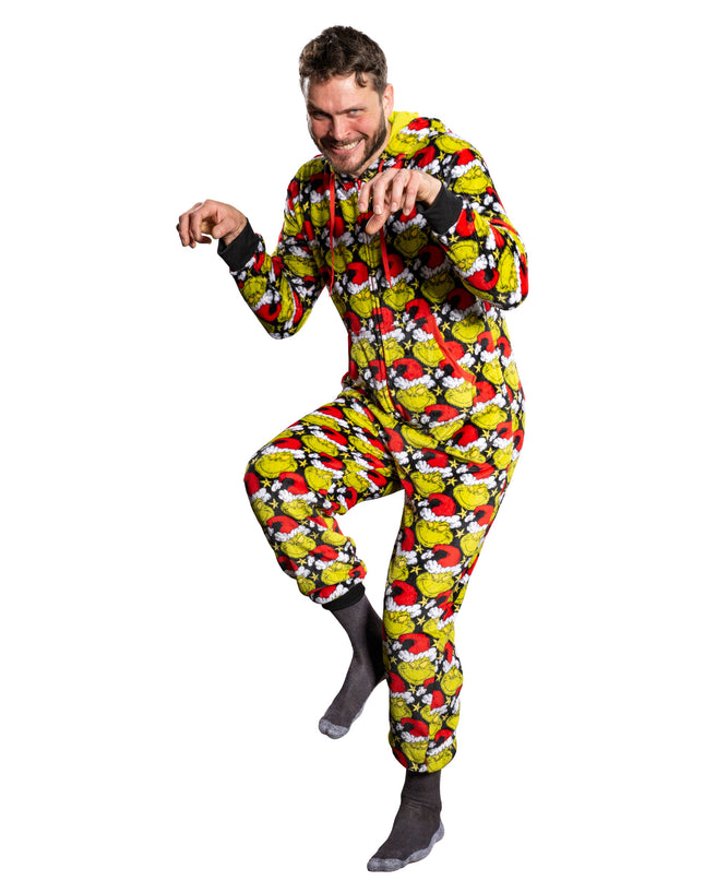 Grinch Santa Hat Pajama Jumpsuit for Men and Women