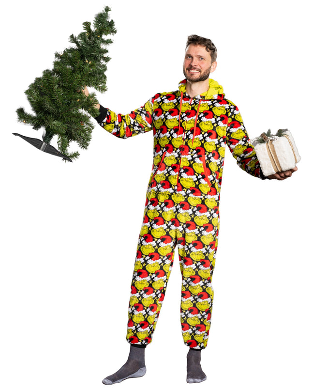 dem Grinch-Pyjama-Overall mit Weihnachtsmannmütze für Damen und Herren und