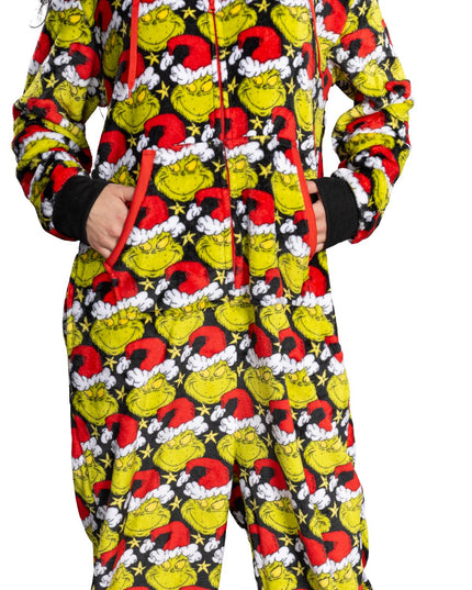 dem Grinch-Pyjama-Overall mit Weihnachtsmannmütze für Damen und Herren und