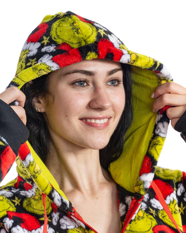 dem Grinch-Pyjama-Overall mit Weihnachtsmannmütze für Damen und Herren und
