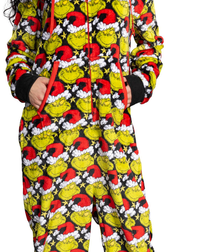 dem Grinch-Pyjama-Overall mit Weihnachtsmannmütze für Damen und Herren und