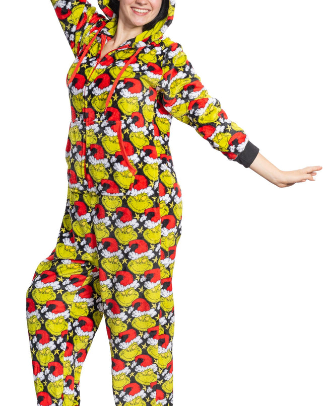 dem Grinch-Pyjama-Overall mit Weihnachtsmannmütze für Damen und Herren und