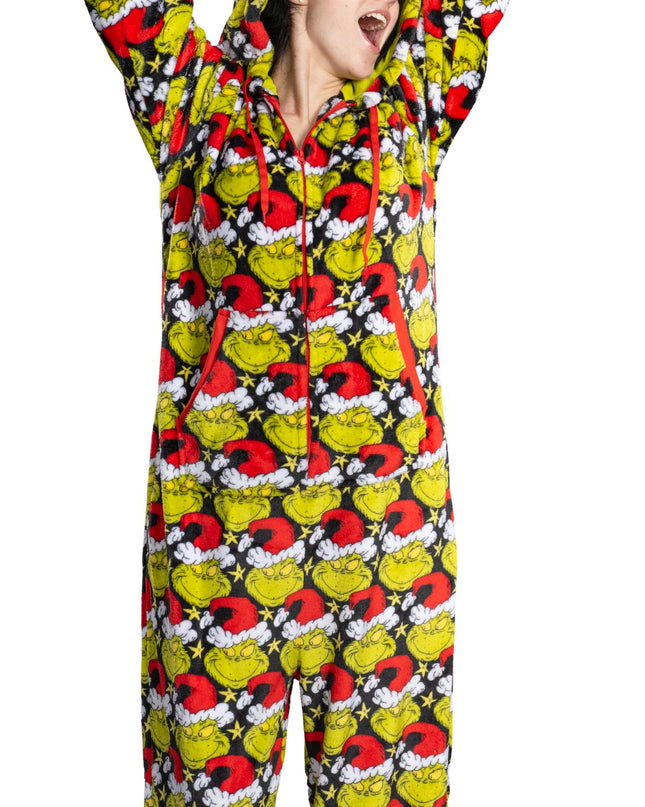 dem Grinch-Pyjama-Overall mit Weihnachtsmannmütze für Damen und Herren und